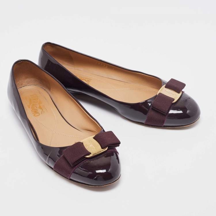 Pre Owned Salvatore Ferragamo Burgundy Patent Leather Varina Ballet Flats Size 38
