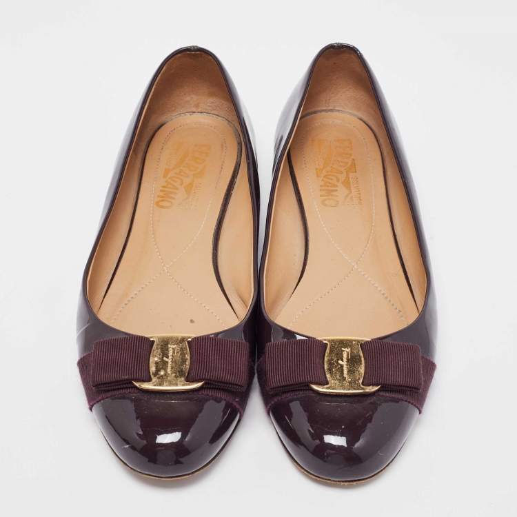 Pre Owned Salvatore Ferragamo Burgundy Patent Leather Varina Ballet Flats Size 38