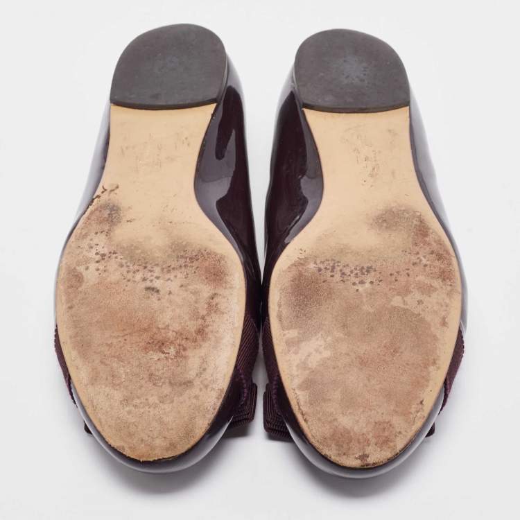 Pre Owned Salvatore Ferragamo Burgundy Patent Leather Varina Ballet Flats Size 38