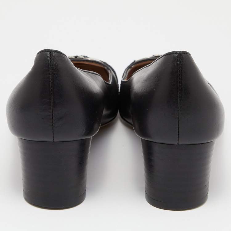Pre Owned Salvatore Ferragamo Black Leather Gancini Bit Block Heel Pumps Size 40