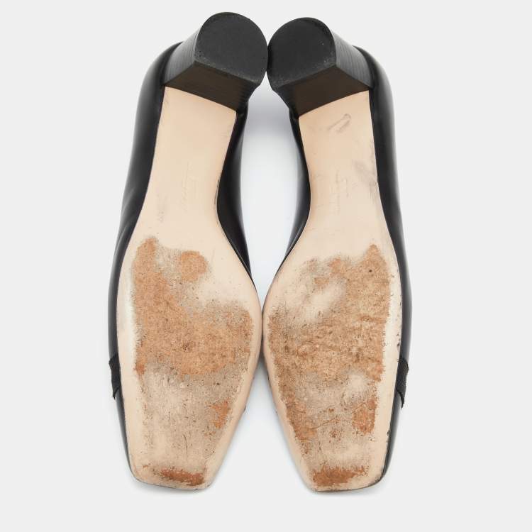 Pre Owned Salvatore Ferragamo Black Leather Gancini Bit Block Heel Pumps Size 40