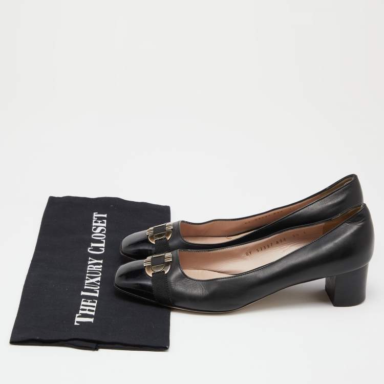 Pre Owned Salvatore Ferragamo Black Leather Gancini Bit Block Heel Pumps Size 40