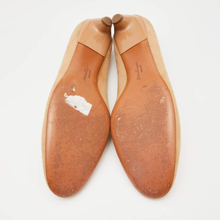 Pre Owned Salvatore Ferragamo Brown Suede Bow Pumps Size 40.5