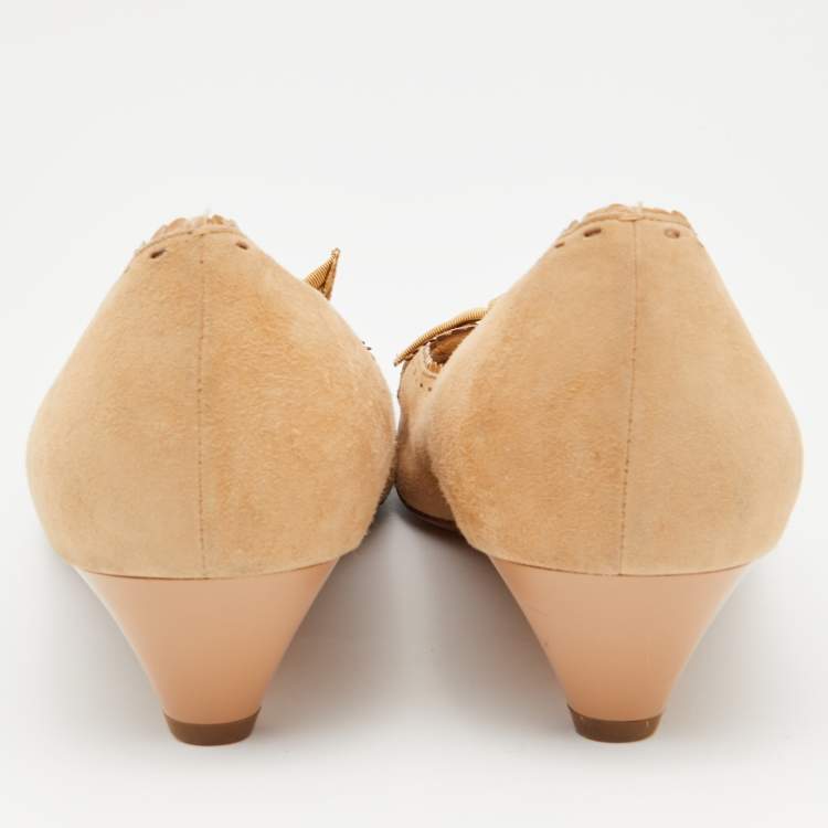 Pre Owned Salvatore Ferragamo Brown Suede Bow Pumps Size 40.5