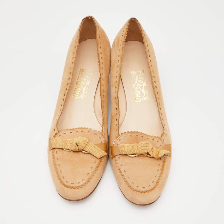 Pre Owned Salvatore Ferragamo Brown Suede Bow Pumps Size 40.5