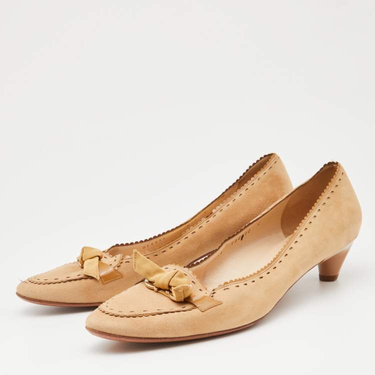 Pre Owned Salvatore Ferragamo Brown Suede Bow Pumps Size 40.5