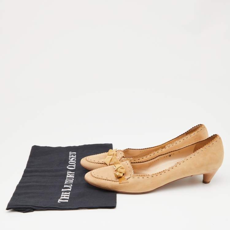 Pre Owned Salvatore Ferragamo Brown Suede Bow Pumps Size 40.5