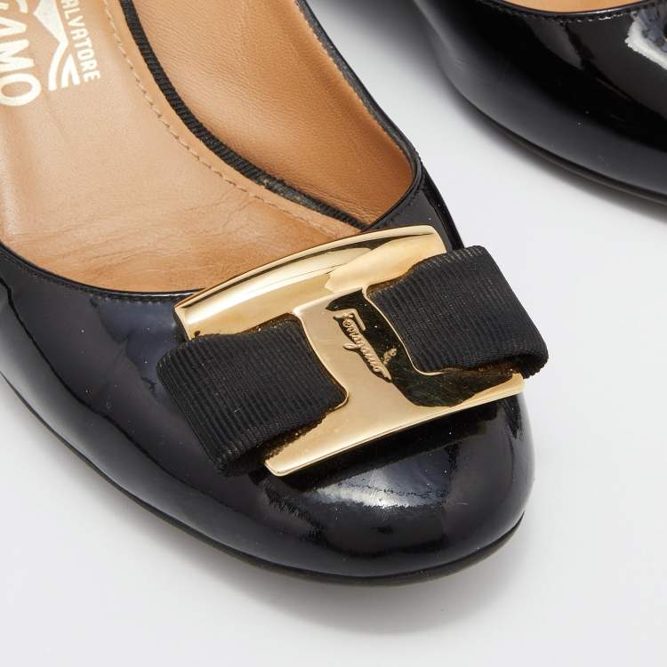 Pre Owned Salvatore Ferragamo Black Patent Leather Ninna Wedges Pumps Size 38