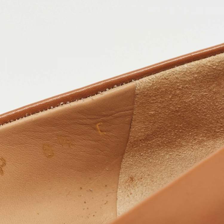 Pre Owned Salvatore Ferragamo Brown Leather Vara Bow Peep Toe Platform Pumps Size 39