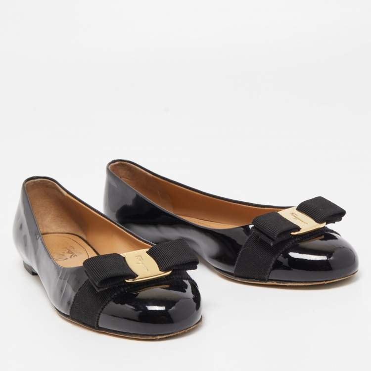 Pre Owned Salvatore Ferragamo Black Patent Leather Varina Ballet Flats Size 38