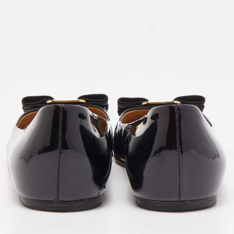 Pre Owned Salvatore Ferragamo Black Patent Leather Varina Ballet Flats Size 38