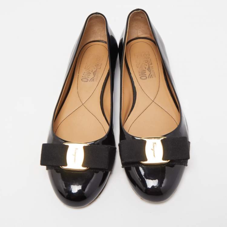 Pre Owned Salvatore Ferragamo Black Patent Leather Varina Ballet Flats Size 38