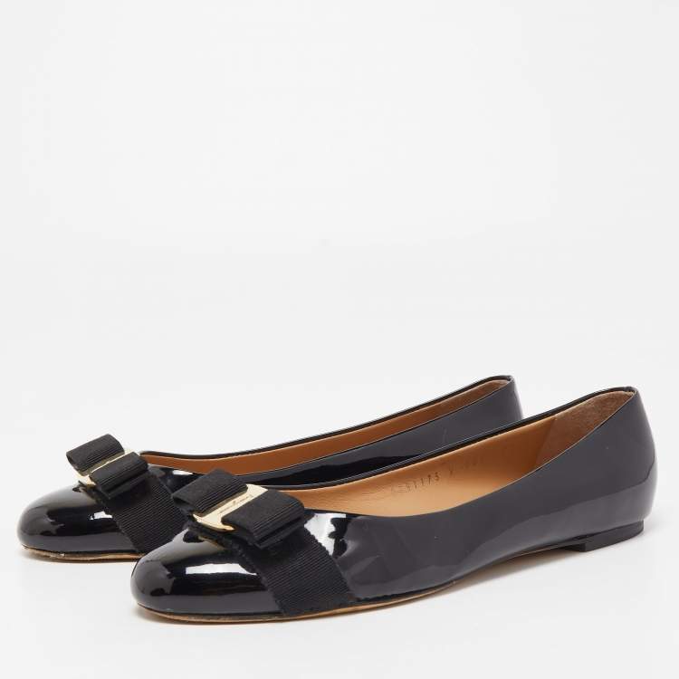 Pre Owned Salvatore Ferragamo Black Patent Leather Varina Ballet Flats Size 38