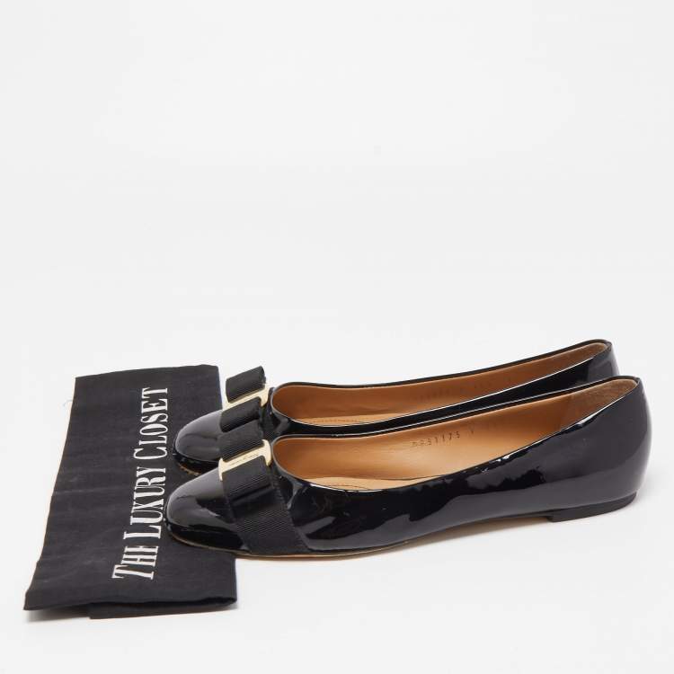 Pre Owned Salvatore Ferragamo Black Patent Leather Varina Ballet Flats Size 38