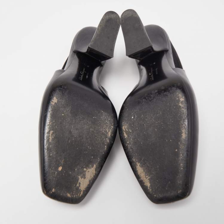 مملوكة مسبقًا Salvatore Ferragamo Black Leather Sloane Slingback Pumps Size 39