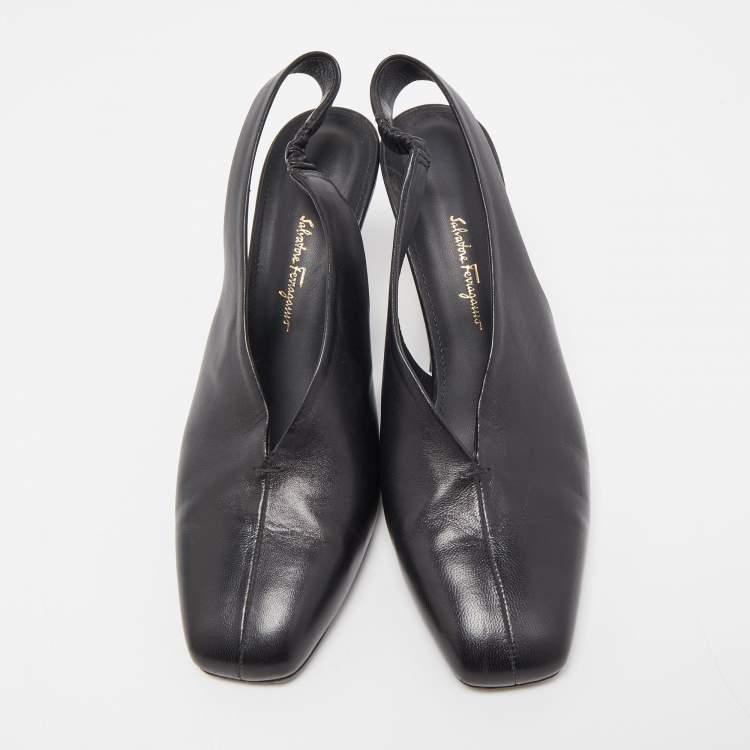 مملوكة مسبقًا Salvatore Ferragamo Black Leather Sloane Slingback Pumps Size 39
