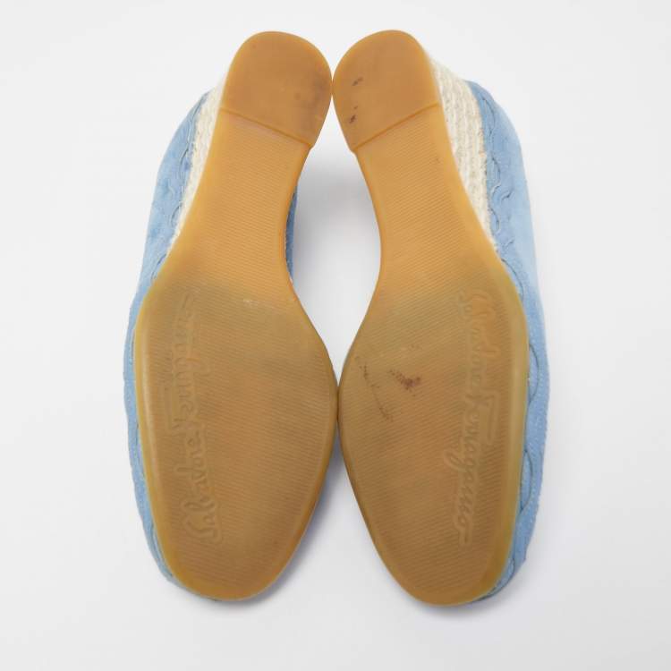 Pre Owned Salvatore Ferragamo Blue Suede Capraia Crosta Espadrille Pumps Size 36