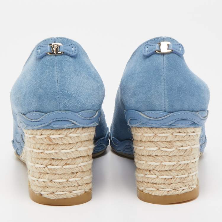 Pre Owned Salvatore Ferragamo Blue Suede Capraia Crosta Espadrille Pumps Size 36