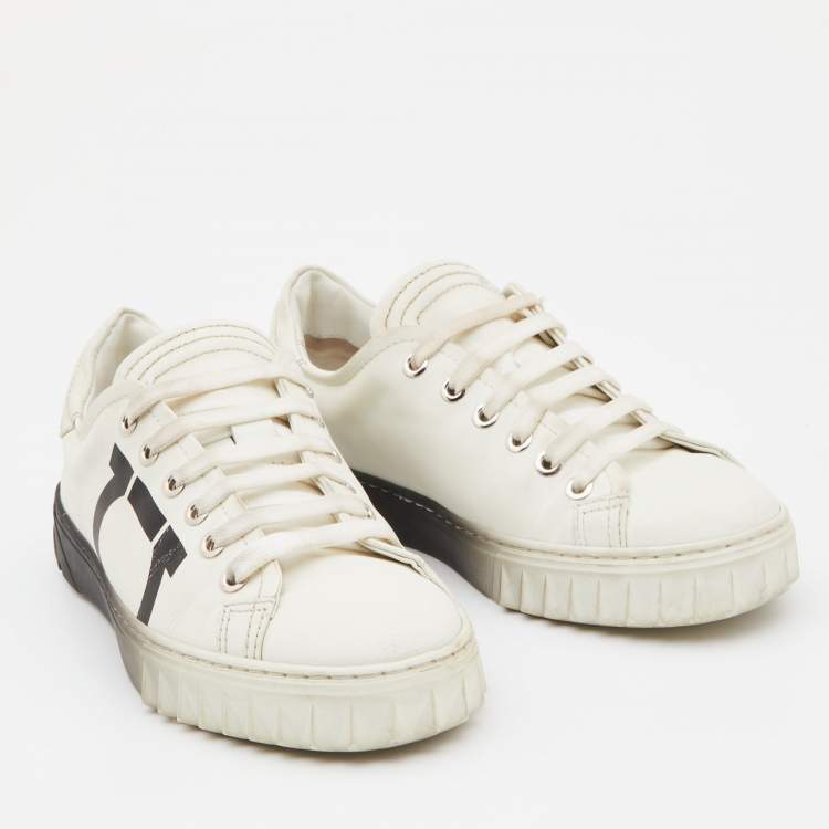 Pre Owned Salvatore Ferragamo White Leather Cube 8 Logo Low Top Sneakers Size 36