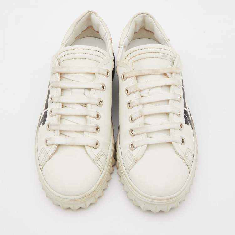 Pre Owned Salvatore Ferragamo White Leather Cube 8 Logo Low Top Sneakers Size 36
