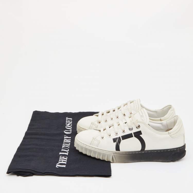 Pre Owned Salvatore Ferragamo White Leather Cube 8 Logo Low Top Sneakers Size 36