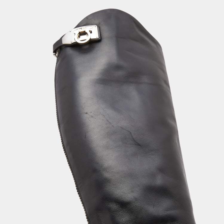 Pre Owned Salvatore Ferragamo Black Leather Knee Length Boots Size 37.5
