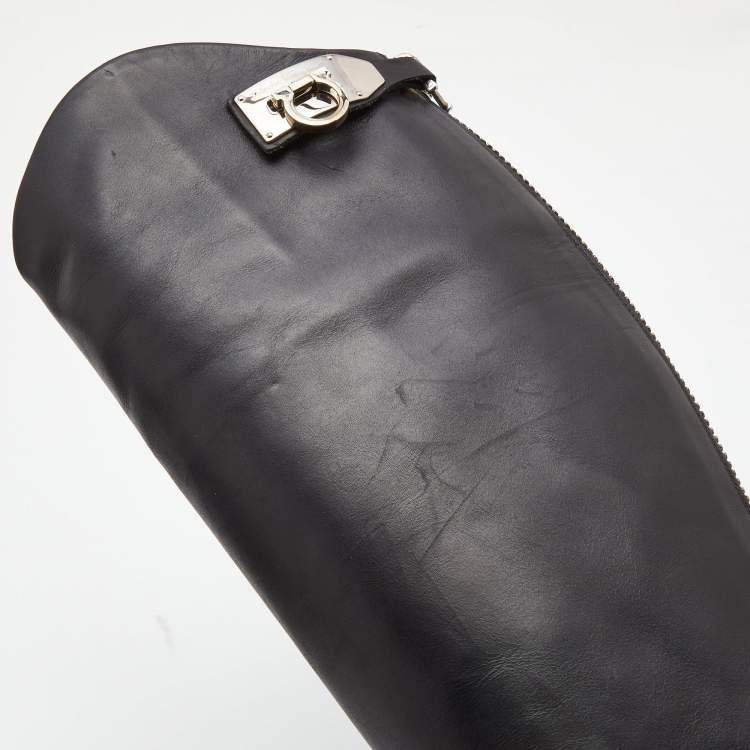 Pre Owned Salvatore Ferragamo Black Leather Knee Length Boots Size 37.5