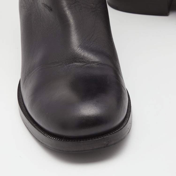 Pre Owned Salvatore Ferragamo Black Leather Knee Length Boots Size 37.5