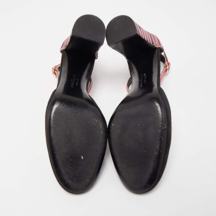 Pre Owned Salvatore Ferragamo Black/Pink Suede And Leather Fergie T-Strap Pumps Size 37.5