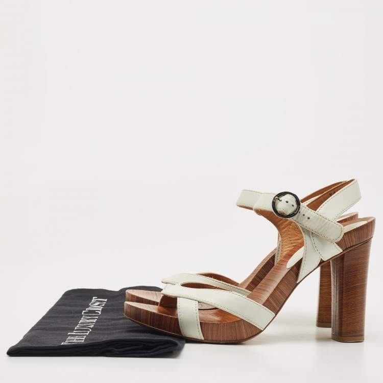 Pre Owned Salvatore Ferragamo White Leather Platform Ankle Strap Sandals Size 38