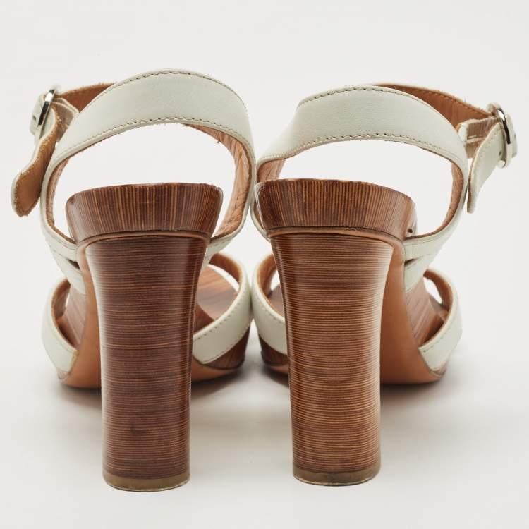 Pre Owned Salvatore Ferragamo White Leather Platform Ankle Strap Sandals Size 38