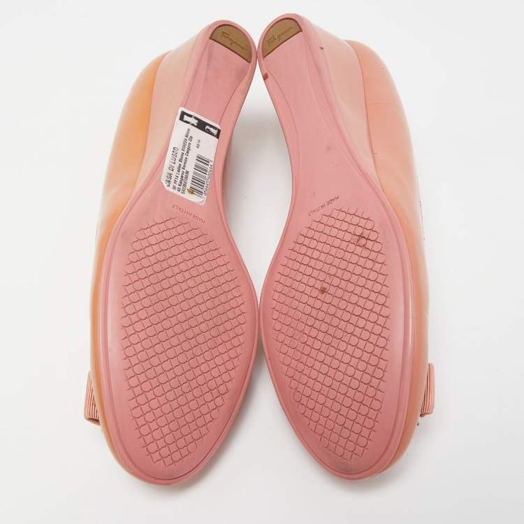 Pre Owned Salvatore Ferragamo Pink Patent Leather Ninna Wedge Pumps Size 40.5