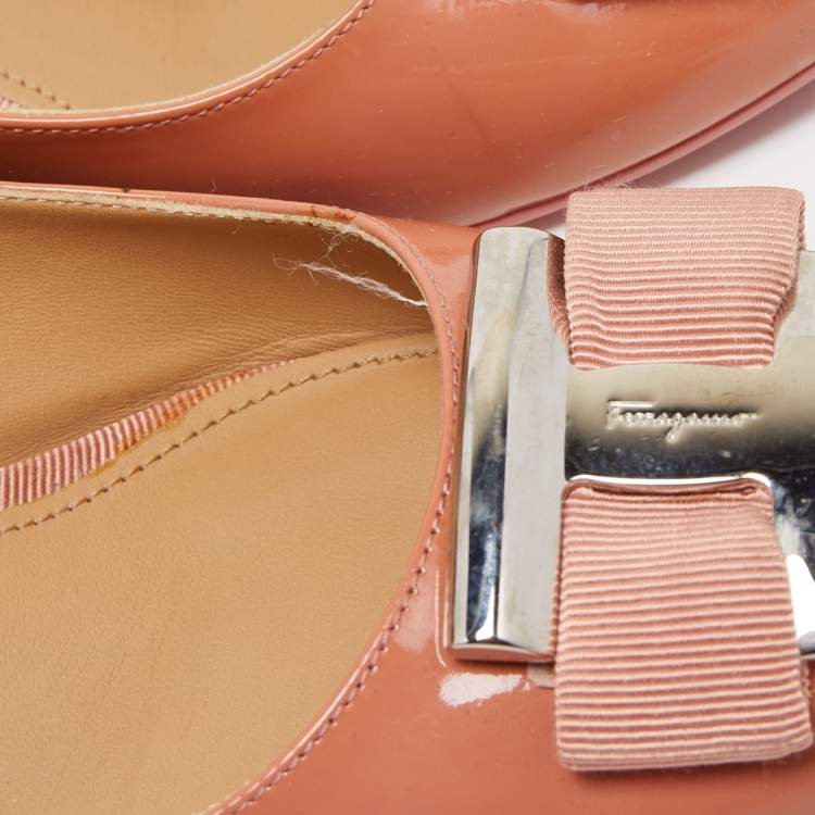 Pre Owned Salvatore Ferragamo Pink Patent Leather Ninna Wedge Pumps Size 40.5