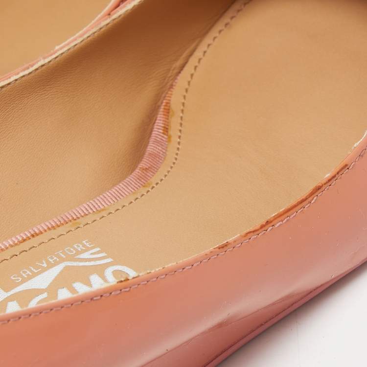 Pre Owned Salvatore Ferragamo Pink Patent Leather Ninna Wedge Pumps Size 40.5
