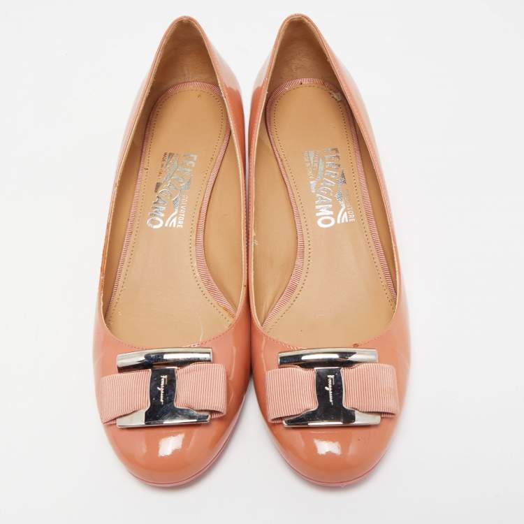 Pre Owned Salvatore Ferragamo Pink Patent Leather Ninna Wedge Pumps Size 40.5