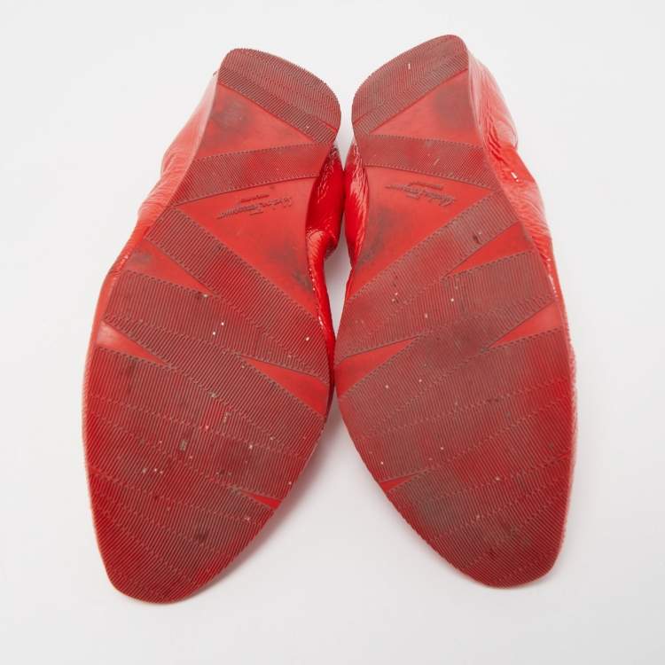 Pre Owned Salvatore Ferragamo Red Patent Leather My Joy Scrunch Ballet Flats Size 40.5