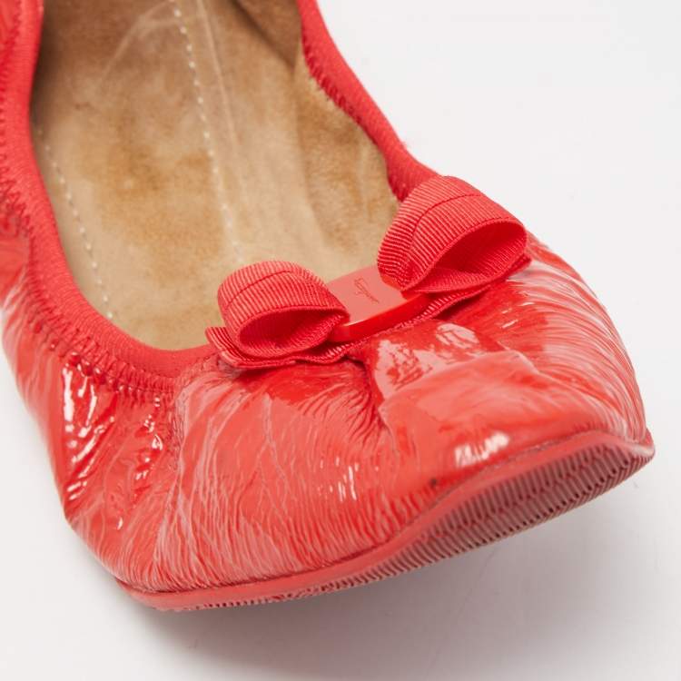 Pre Owned Salvatore Ferragamo Red Patent Leather My Joy Scrunch Ballet Flats Size 40.5