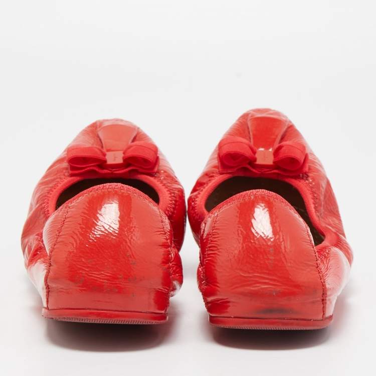 Pre Owned Salvatore Ferragamo Red Patent Leather My Joy Scrunch Ballet Flats Size 40.5