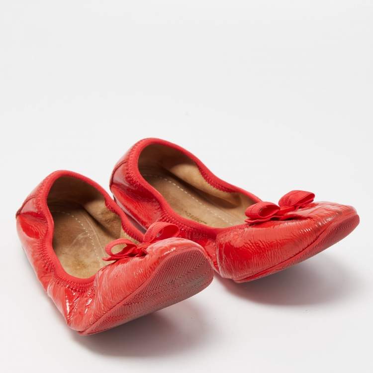 Pre Owned Salvatore Ferragamo Red Patent Leather My Joy Scrunch Ballet Flats Size 40.5