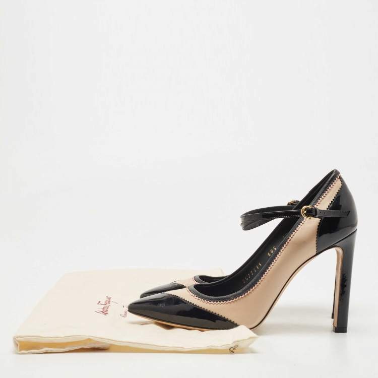 Pre Owned Salvatore Ferragamo Black/Pink Patent and Leather Erika Pumps Size 39