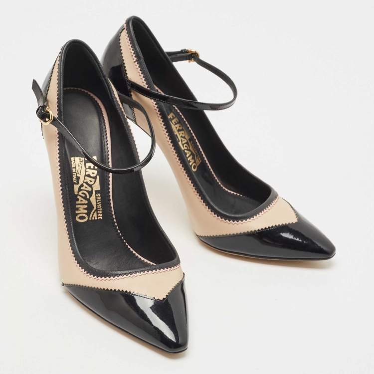 Pre Owned Salvatore Ferragamo Black/Pink Patent and Leather Erika Pumps Size 39