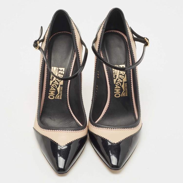 Pre Owned Salvatore Ferragamo Black/Pink Patent and Leather Erika Pumps Size 39