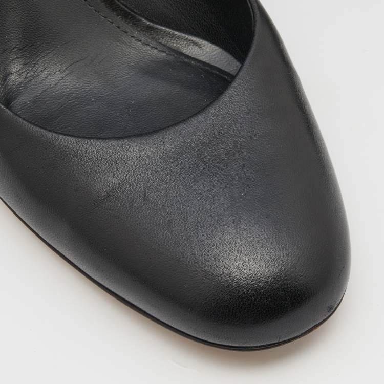 Pre Owned Salvatore Ferragamo Black Leather Block Heel Pumps Size 39