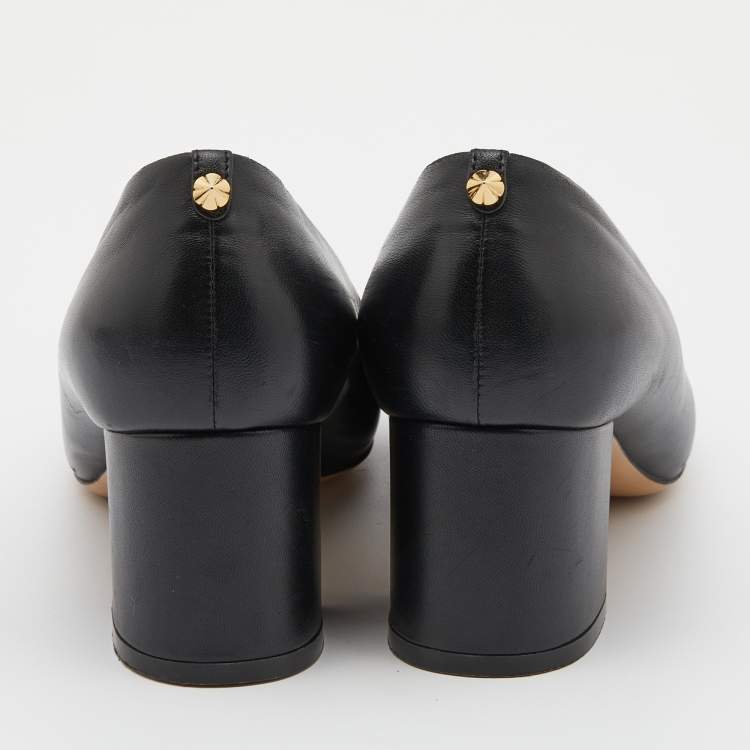 Pre Owned Salvatore Ferragamo Black Leather Block Heel Pumps Size 39