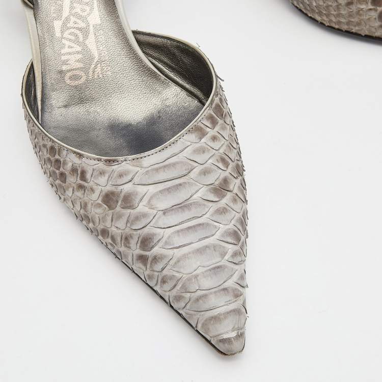 Pre Owned Salvatore Ferragamo Grey Python Slingback Pumps Size 38