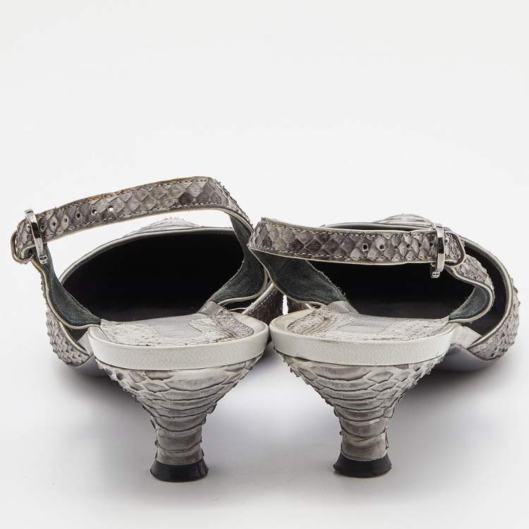 Pre Owned Salvatore Ferragamo Grey Python Slingback Pumps Size 38