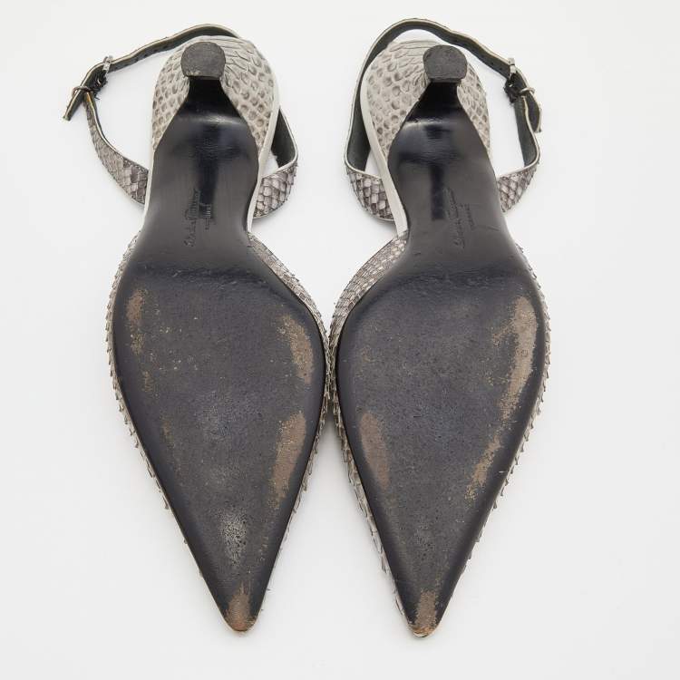 Pre Owned Salvatore Ferragamo Grey Python Slingback Pumps Size 38
