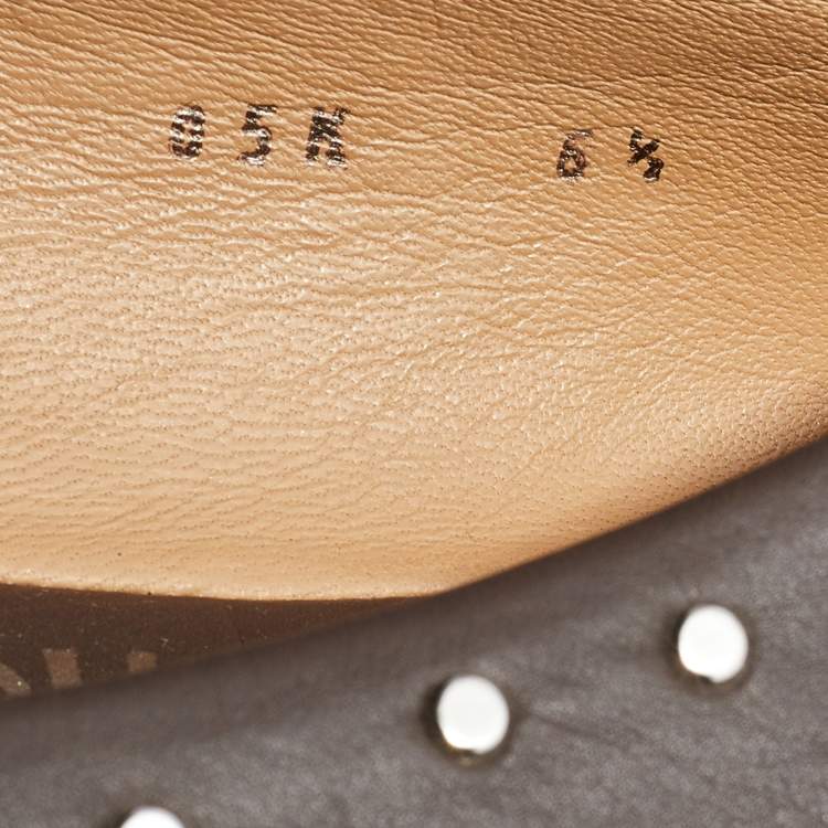 Pre Owned Salvatore Ferragamo Brown Studded Leather Vara Bow Ballet Flats Size 37