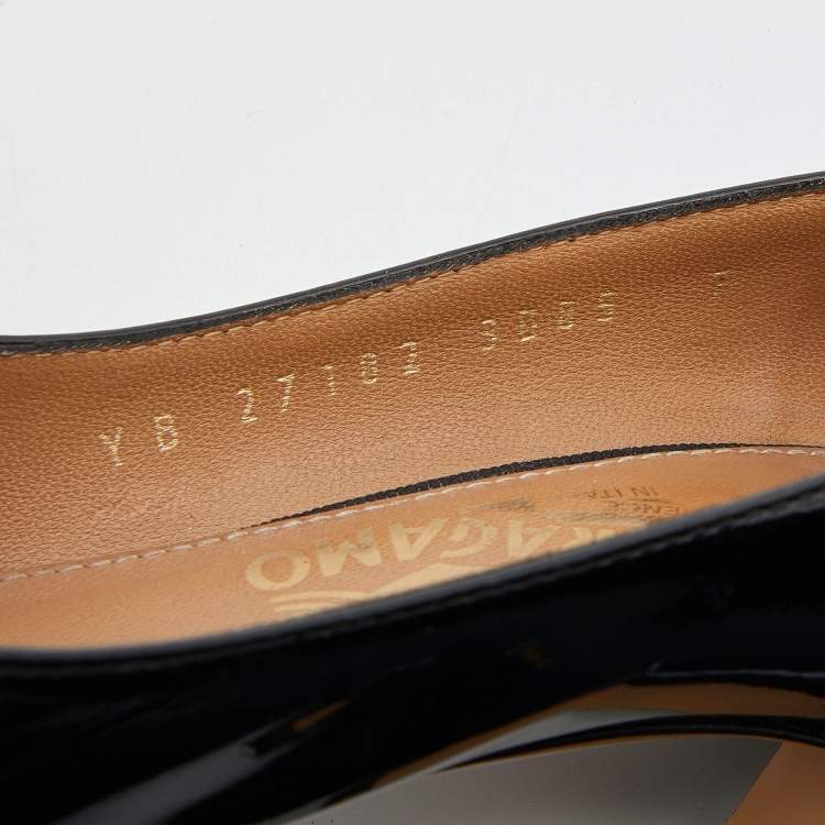 Pre Owned Salvatore Ferragamo Black Patent Leather Block Heel Pumps Size 37.5