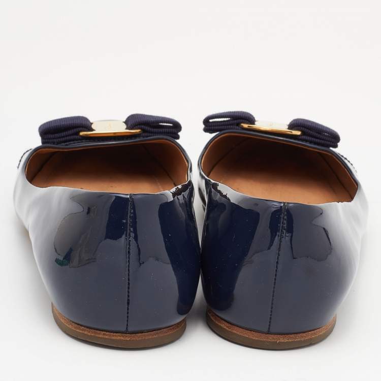Pre Owned Salvatore Ferragamo Blue Patent Leather Varina Ballet Flats Size 37.5